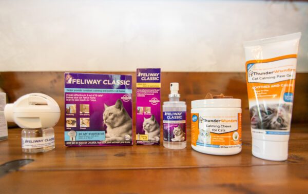 ThunderWorks and Feliway are complementary and effective anti-anxiety treatments for your cat or dog.