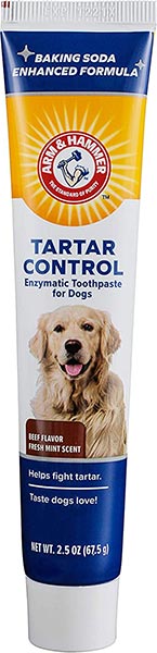 Photo of a tube of Arm and Hammer for Pets Tartar Control Enzymatic Toothpaste
