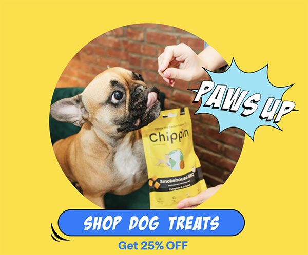 Graphic showing a dog eating Chippin Treats