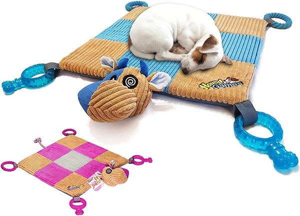 Photo of a HOUNDGAMES Puppy Toy Mat with sleeping puppy