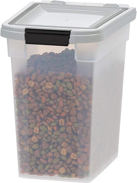 Photo of a plastic canister for dog food storage