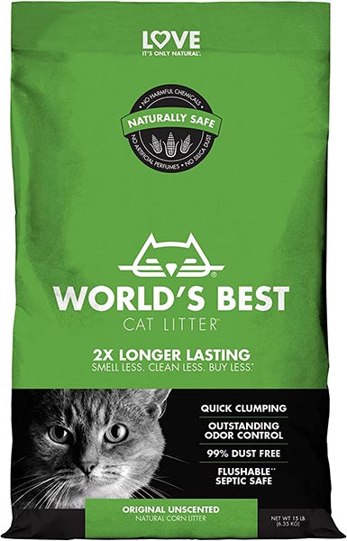 Photo of a bag of Worlds Best Cat Litter Original Unscented